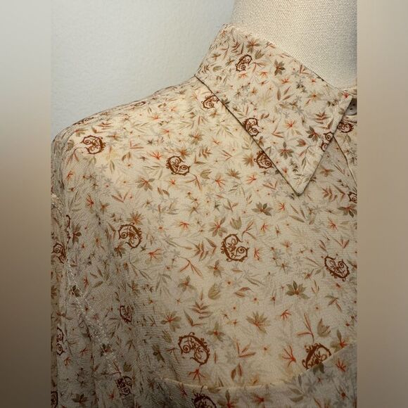 NWOT Chloe Silk Dew Pink C Micro Flower Motif Button Up Blouse Women’s Size 10 - Picture 8 of 16